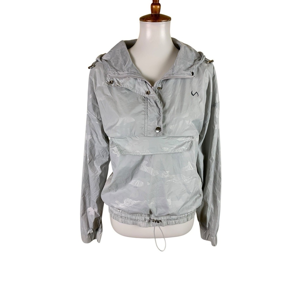 TLF Light Gray Hooded Half Zip Windbreaker Jacket Lightweight Activewear S